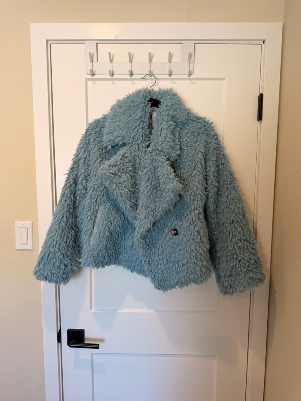 Anthropologie Faux Fur Cropped Jacket - Light Blue